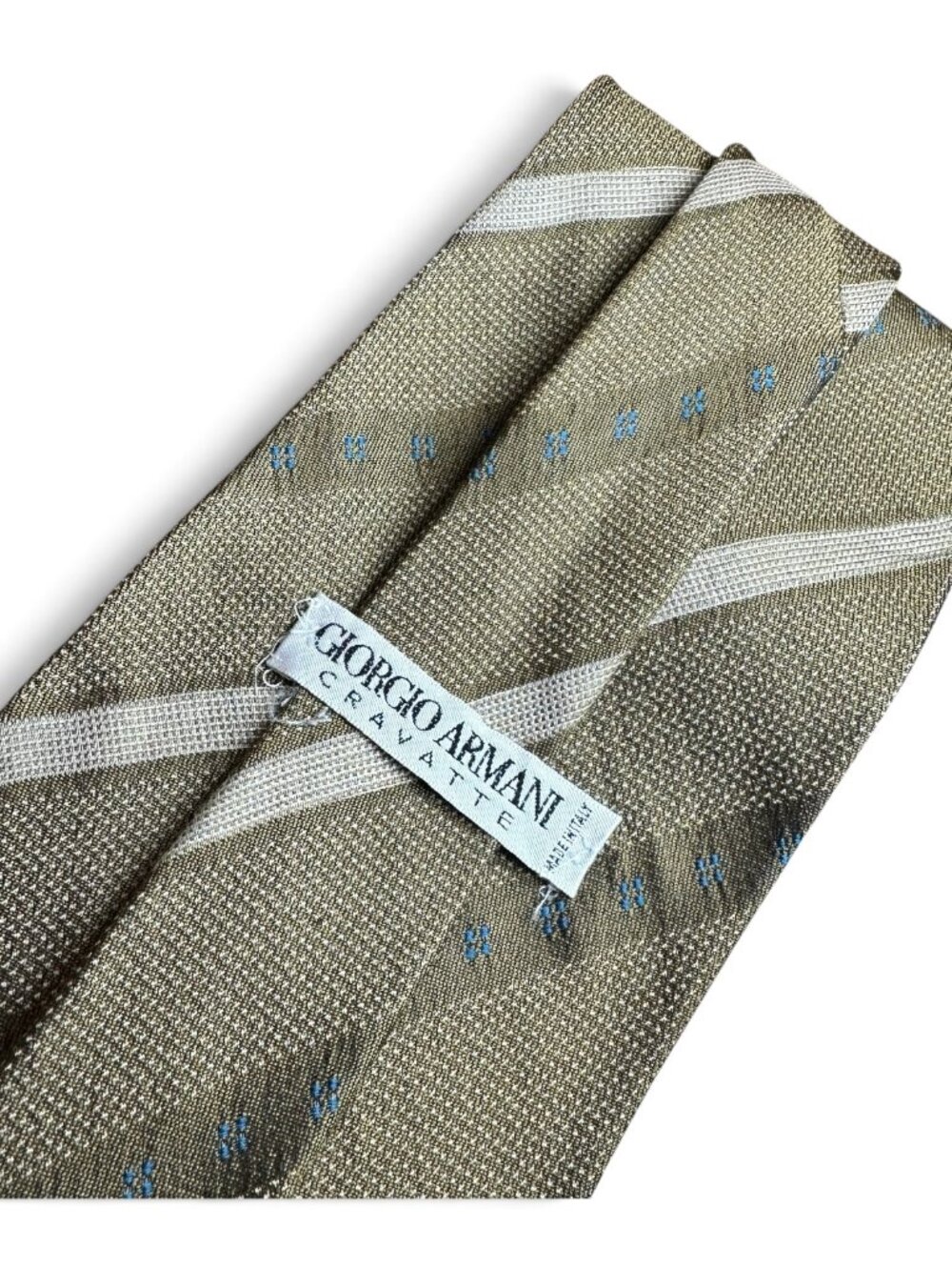 Vintage Giorgio Armani Cravatte Silk Neck Tie Gold Stripe Blue Accents Italy